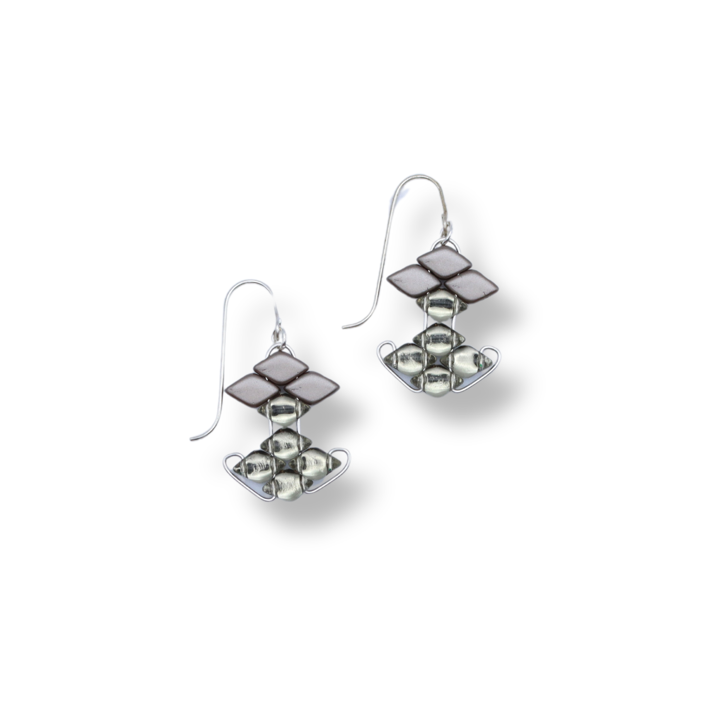 Paula Dunlop Double Horizontal Diamond Wirework Earrings | Mirrored Gold Grey & Matte Grey