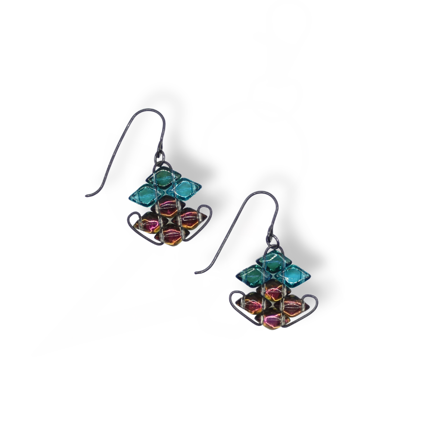 Paula Dunlop Wirework Heket Earrings | Mirrored Deep Purple & Transparent Teal