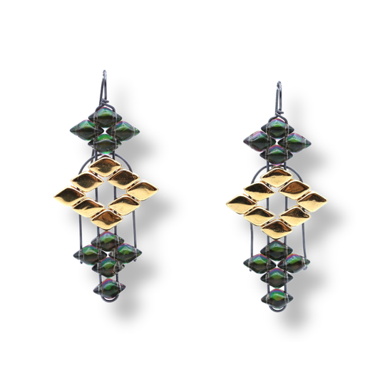 Paula Dunlop Water Pourer Wirework Earrings | Mirrored Forest Green