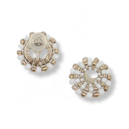 Paula Dunlop Clip On Earrings | Opaque White & Bright Gold