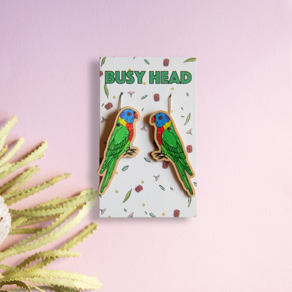 Busy Head Earrings | Rainbow Lorikeet Dangles