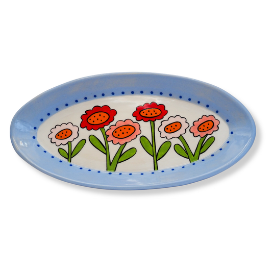 Kathy Gardiner Medium Floral Oval Dish | Pink & Red Flowers