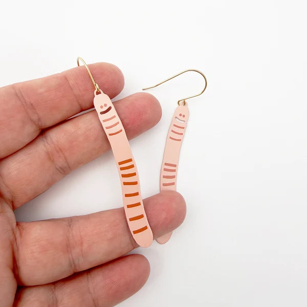 Denz Earth Worm Earrings in Peach
