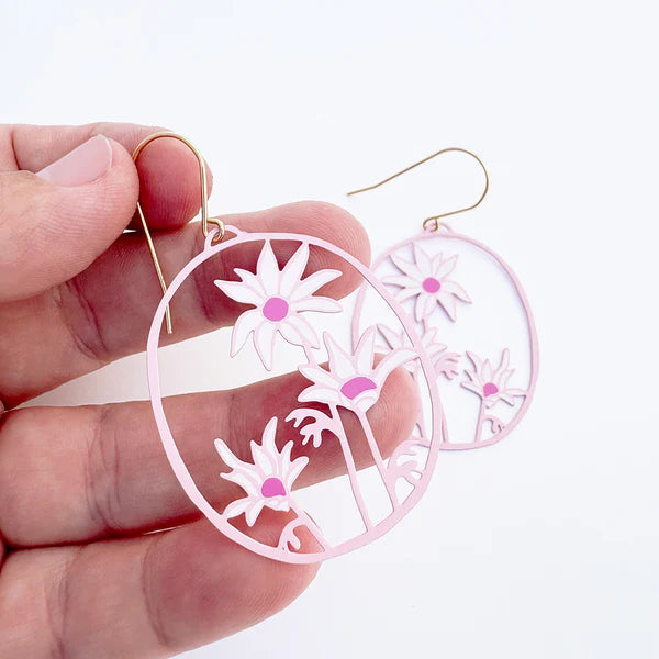 Denz Midi Flannel Flower Earrings | Pink