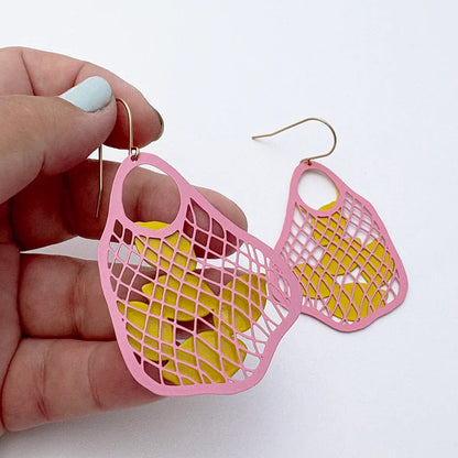 Denz String Bag Earrings | Pink with Lemons