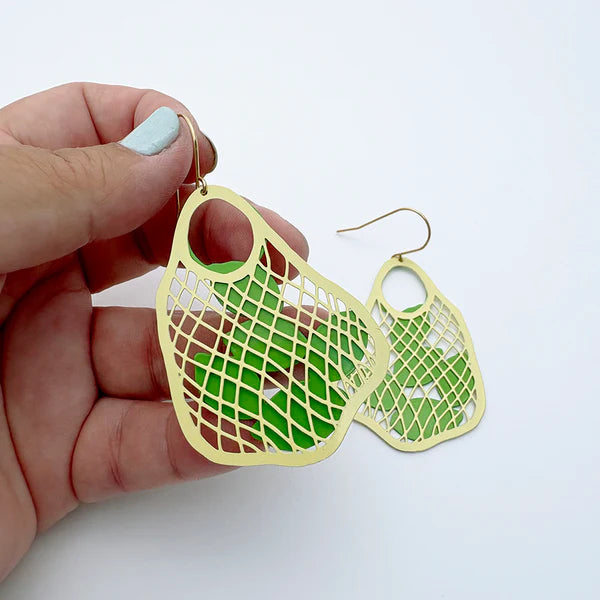 Denz String Bag Earrings | Custard with Limes