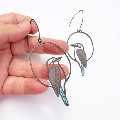 Denz Midi Kookaburra  Earrings | Brown & Blue