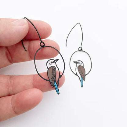 Denz Mini Kookaburra Earrings | Black, Brown & Blue