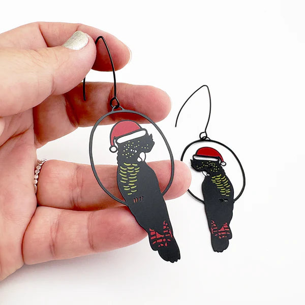 Denz Christmas Red Tailed Cockatoo Earrings