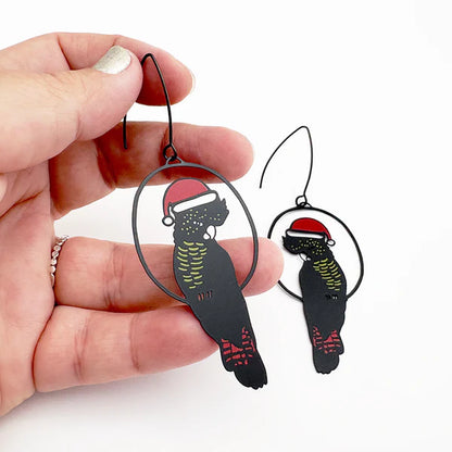 Denz Christmas Red Tailed Cockatoo Earrings