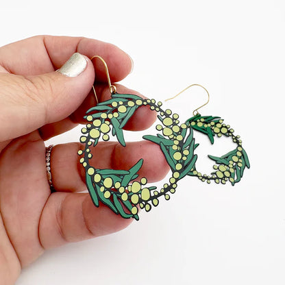 Denz Wattle Wreath Earrings | Green & Yellow