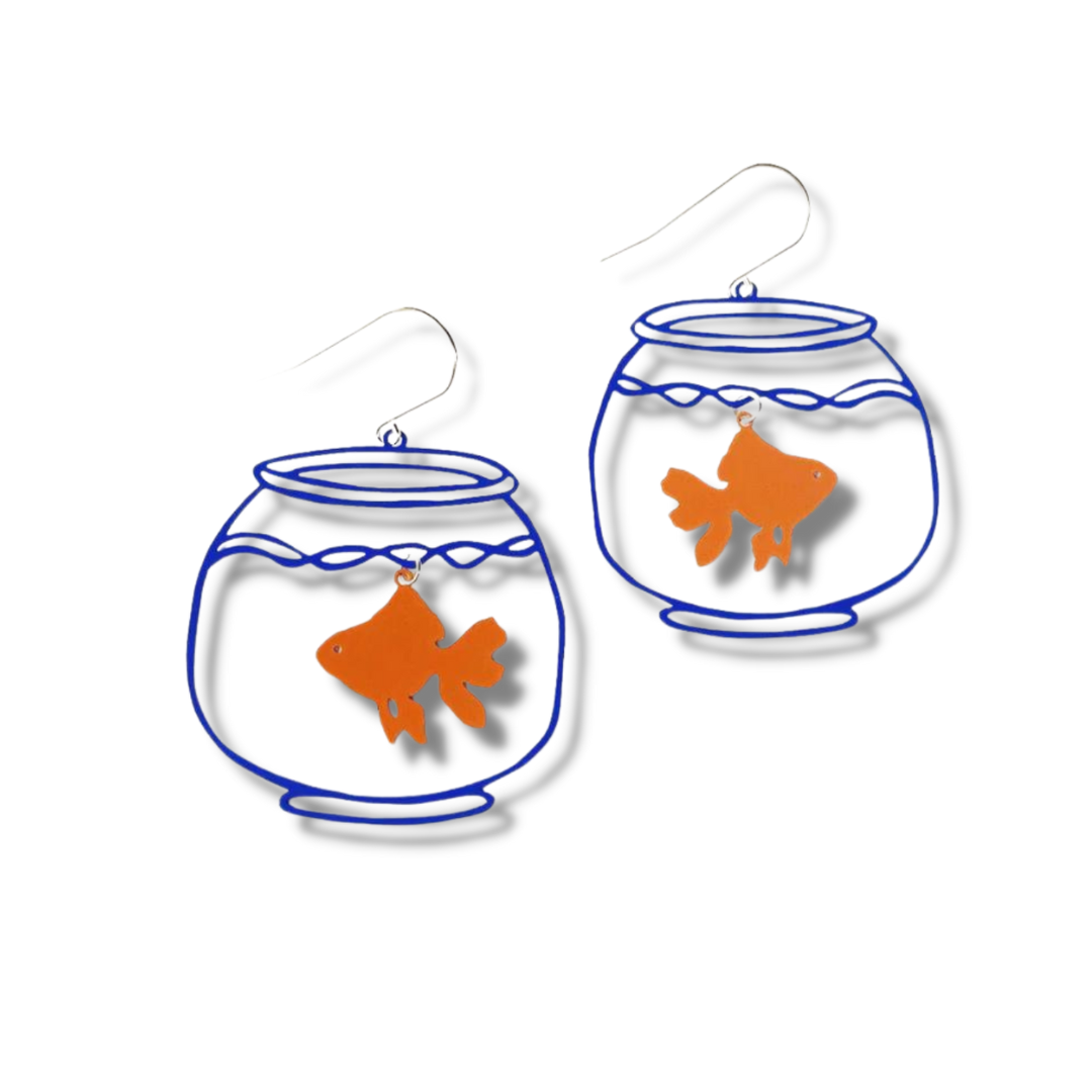 Denz Goldfish Bowl Earrings | Blue + Orange