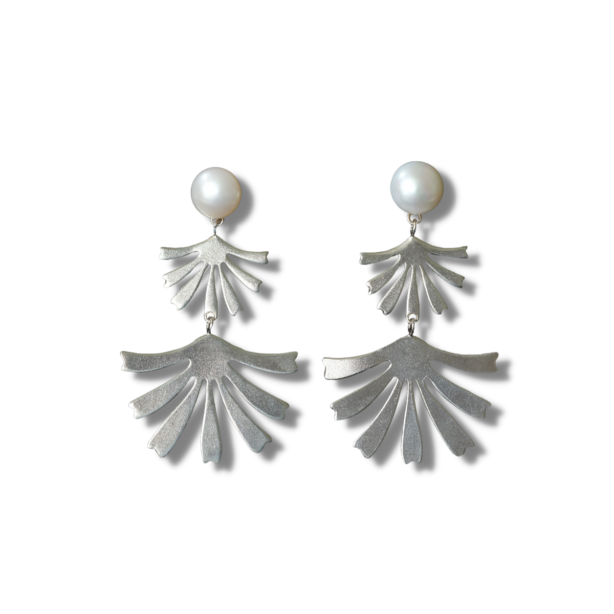 Myrtle Pearl Tiered Fan Flower Sterling Silver Earrings