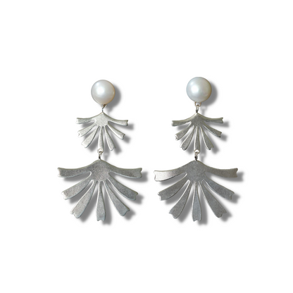 Myrtle Pearl Tiered Fan Flower Sterling Silver Earrings